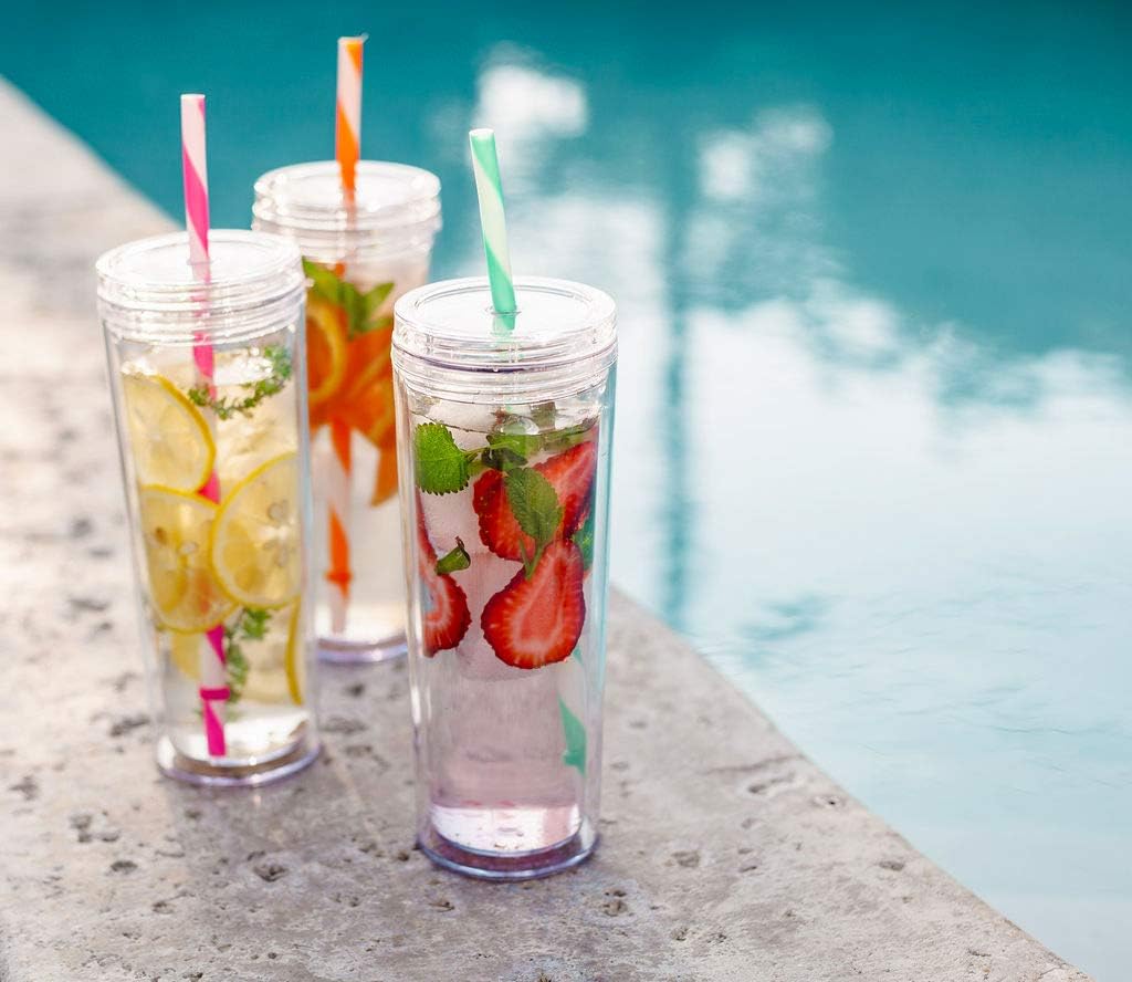 Cupture Skinny Acrylic Tumbler Cups with Straws - 18 oz, 8 Pack (Clear) - Image 4