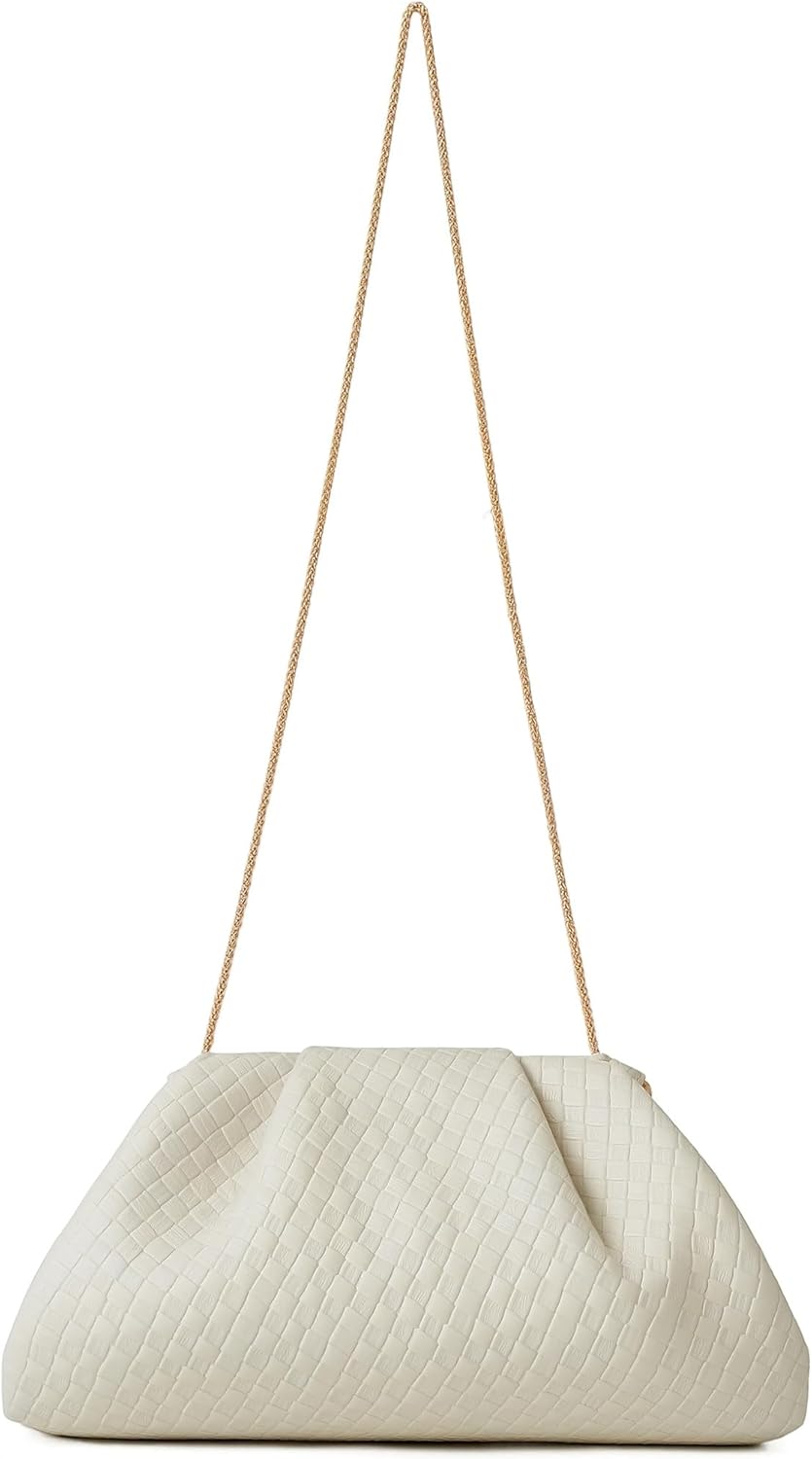 ChrisWish Women's Woven Evening Bag Ruched Dumpling Clutch Purse Detachable Chain Crossbody Bag - Image 6