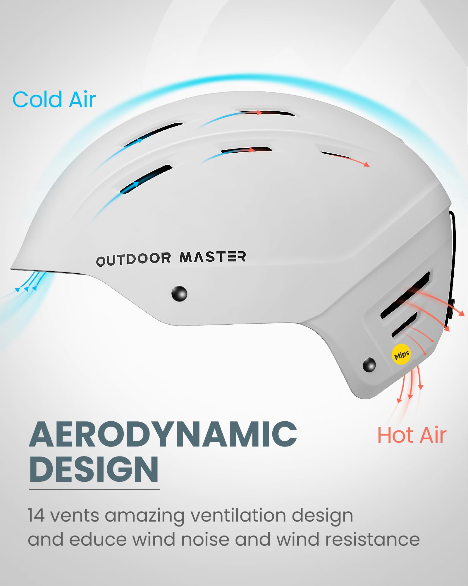 OutdoorMaster Casco Sci Uomo/Donna Modello Kelvin II, Con14 Canali di Ventilazione e Sistema di Regolazione a Rotella, Fodera Rimovibile, Certificato ASTM, per Sci e Snowboard