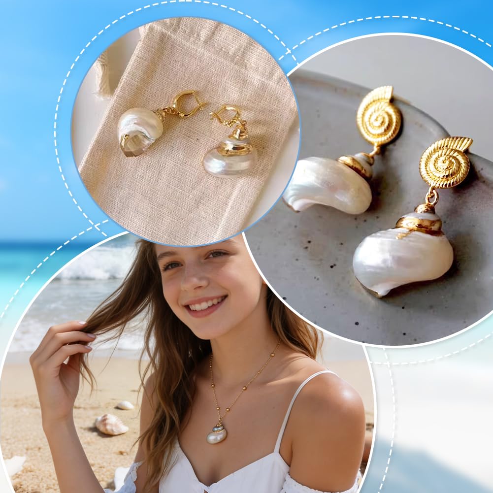 PH PandaHall 20pz Ciondoli Conchiglia Spirale Pendenti Conchiglie Marine, Oro e Bianco Ciondoli Conchiglia Marina Grande per la Creazione di Gioielli Collane Orecchini Artigianato Fai Da Te