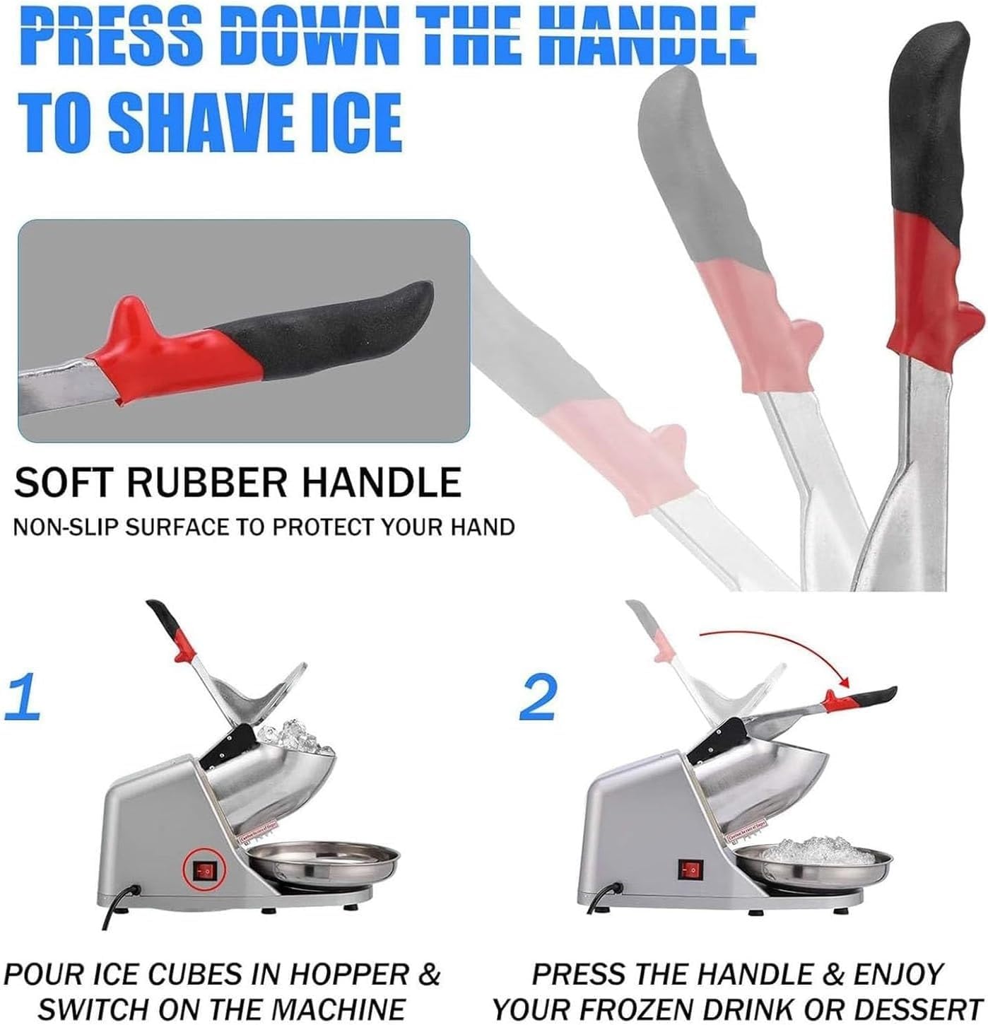 Máquina de Afeitar de Hielo Comercial de 300 W con Cuchillas de Acero Inoxidable, trituradora de Cono de Nieve Resistente con Protector contra Salpicaduras(Blue,Eight Swords)