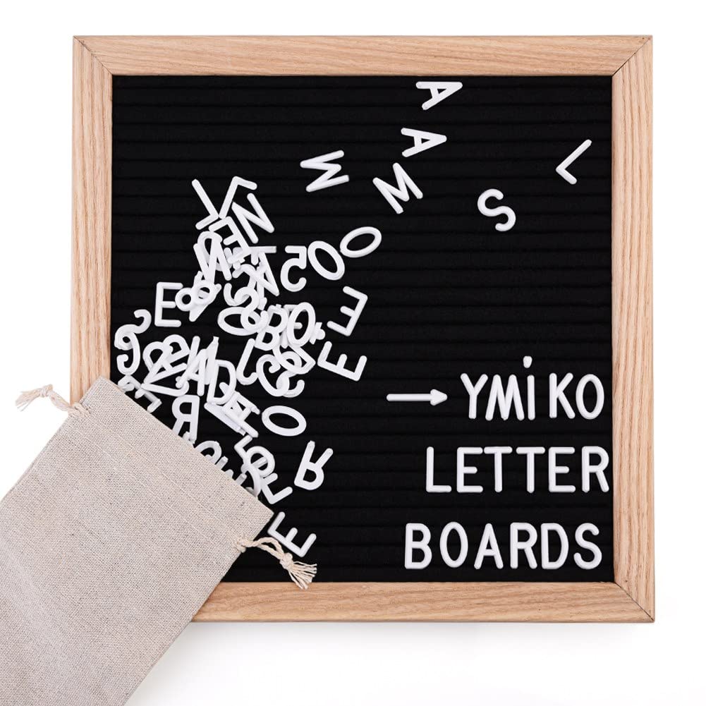 Tablero de letras de fieltro negro con 326 letras blancas intercambiables, marco de roble premium de 10x10 pulgadas para decoración del hogar, oficina, aula, restaurante