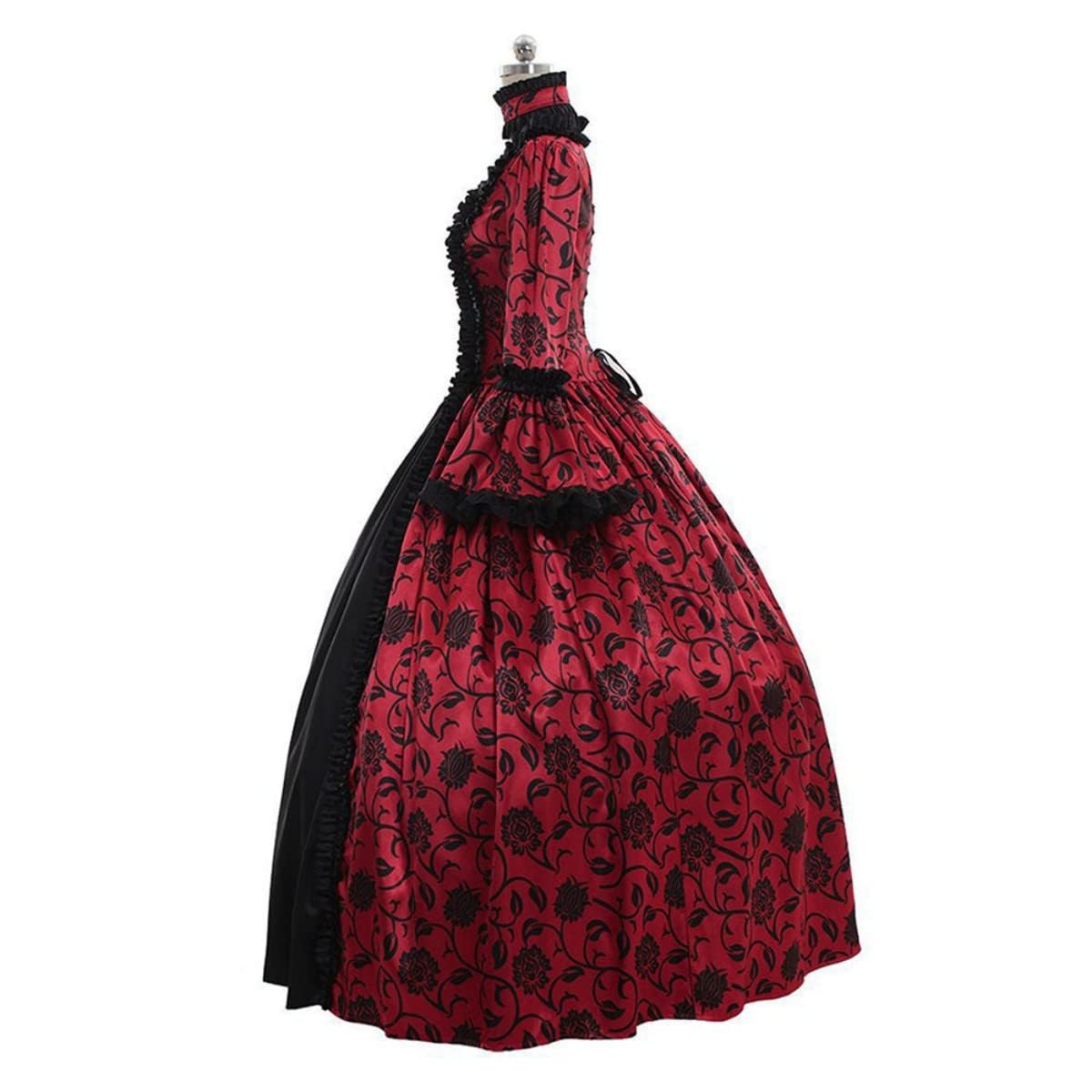 CAMDOM Abito da Donna Vittoriano da Festa Medievale Abito da Sera Formale in Raso con Maniche Svasate Costume Vintage Rinascimentale Vestito da Palazzo per Cosplay Carnevale e Balli