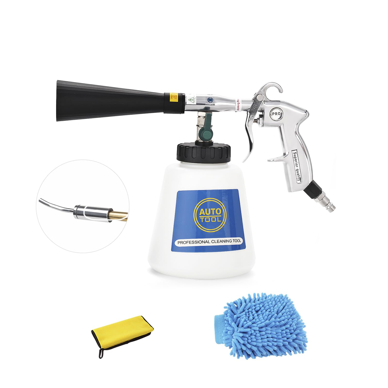 EXLECO Pistolet do czyszczenia wnętrza samochodu, 60 l, 6~9,2 bar, pistolet do czyszczenia sprężonego powietrza, pistolet do mycia wnętrz, przenośny pistolet natryskowy ze szczotką, ręcznikiem z