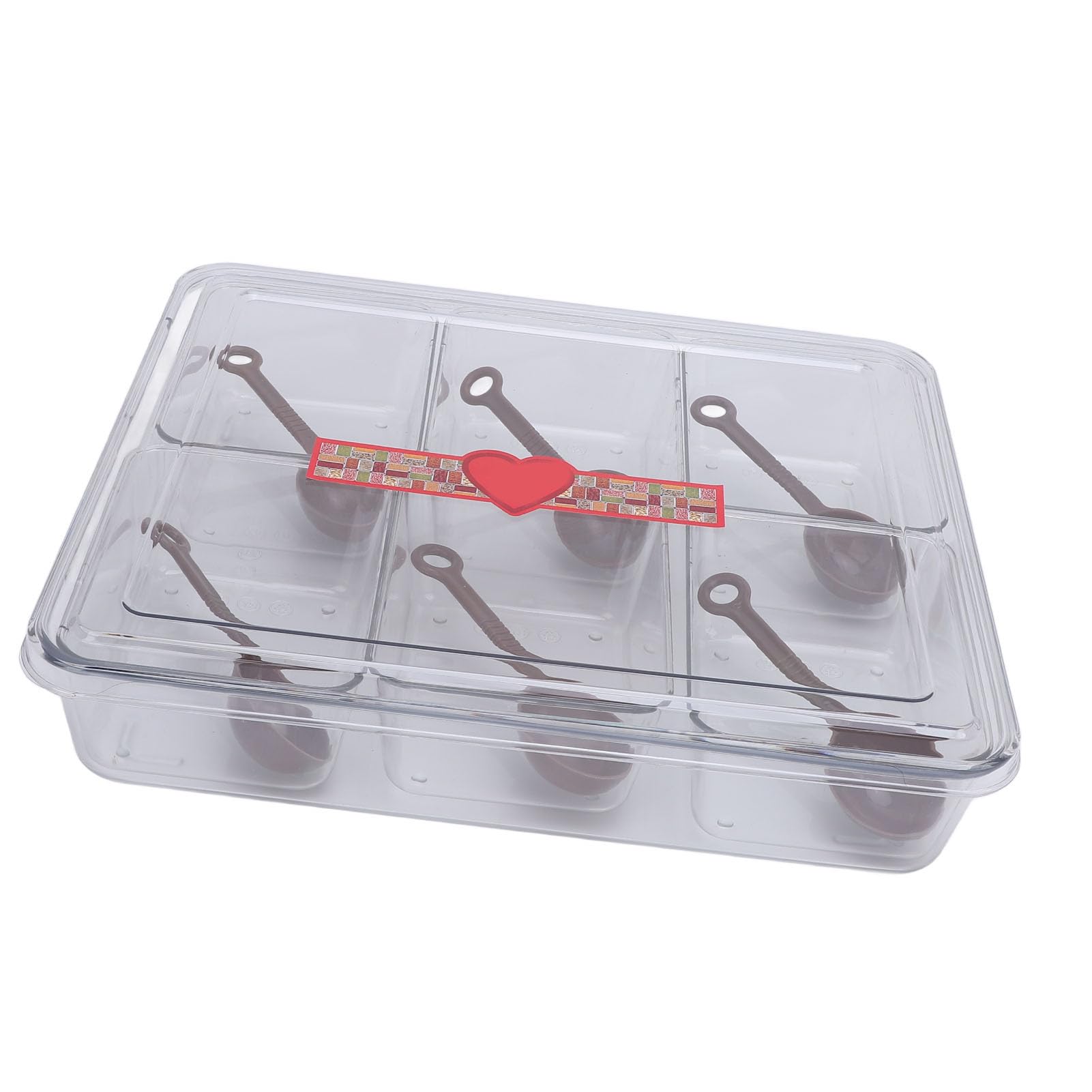 Bandeja para servir dividida con 6 cucharas, 6 compartimentos Caja de condimentos de gran capacidad para frutas Opciones de acero inoxidable y plástico disponibles (Plástica)