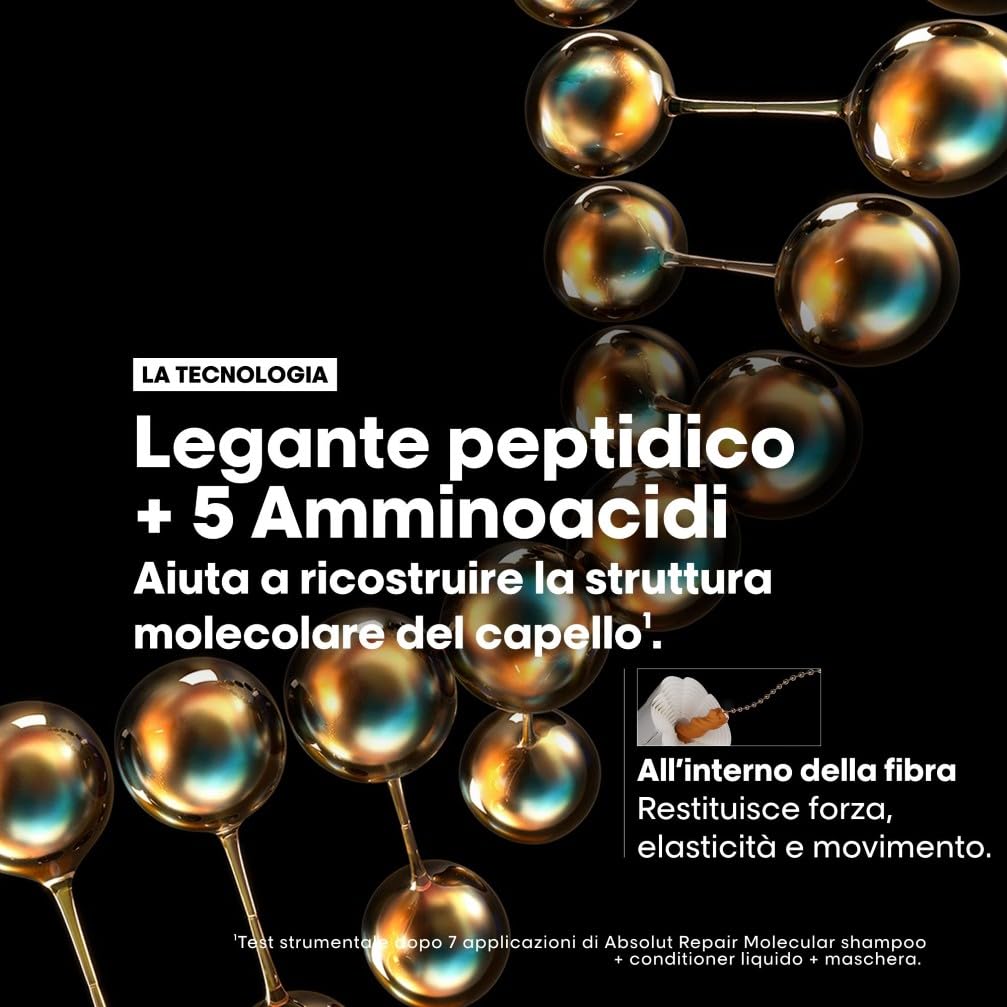 L'Oréal Professionnel, Maschera Professionale Ristrutturante per Tutti i Tipi di Capelli Danneggiati, Aiuta a Riparare i Danni e Ripristina la Forza dei Capelli, Absolut Repair Molecular