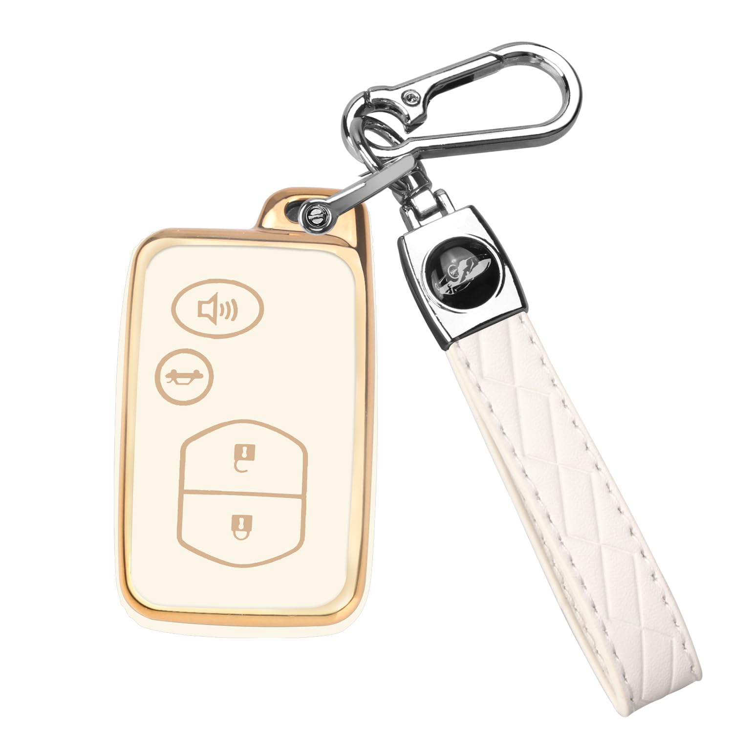 QBUCfor Toyota Key Fob Cover with Keychain, Car Key Case Protection for Toyota Fit for Toyota Camry Avalon Corolla Highlander Prius RAV4 Venza, for Toyota Key Fob Protector (Gold-White)