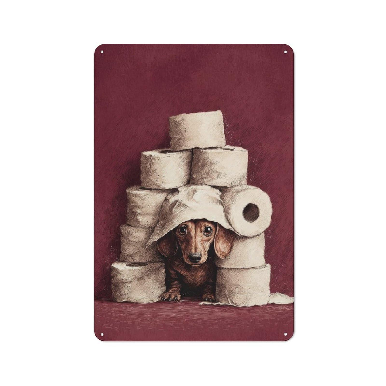 Junmoney Dachshund In Toilet Paper Fort Dachshund Toi Let Rustic Metal Sign 30X20cm For Kitchen Or Home Bar, Gift For Kitchen Decor Lovers During The Christmas Season