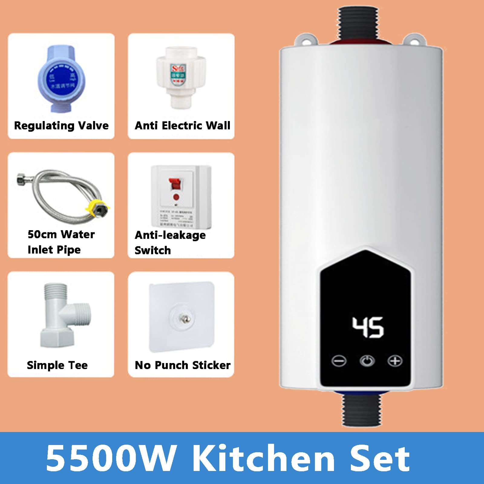 Mini Calentador de Agua instantáneo, Calentador de Agua eléctrico sin Tanque, Calentador de Agua eléctrico instantáneo para el hogar, Cocina, baño, Ducha Interior, Blanco,KitchenSe