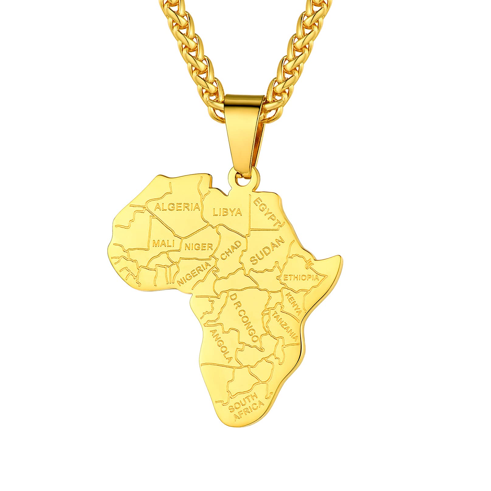 BandmaxStainless Steel African Map shaped Charm Necklace for Men Women Platinum/18K Gold plated/Black Colour African Style Pendant Necklace -22+2", Gift PackedRecycled Claim Standard Blended