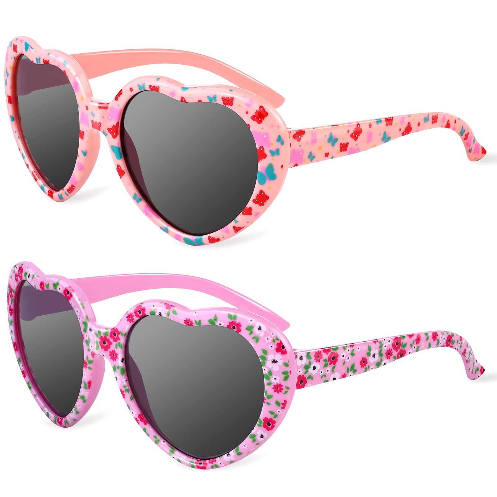 URATOT2 Pack Girl's Heart-shape Sunglasses Kids Polarized Sunglasses Eyewear for Girls