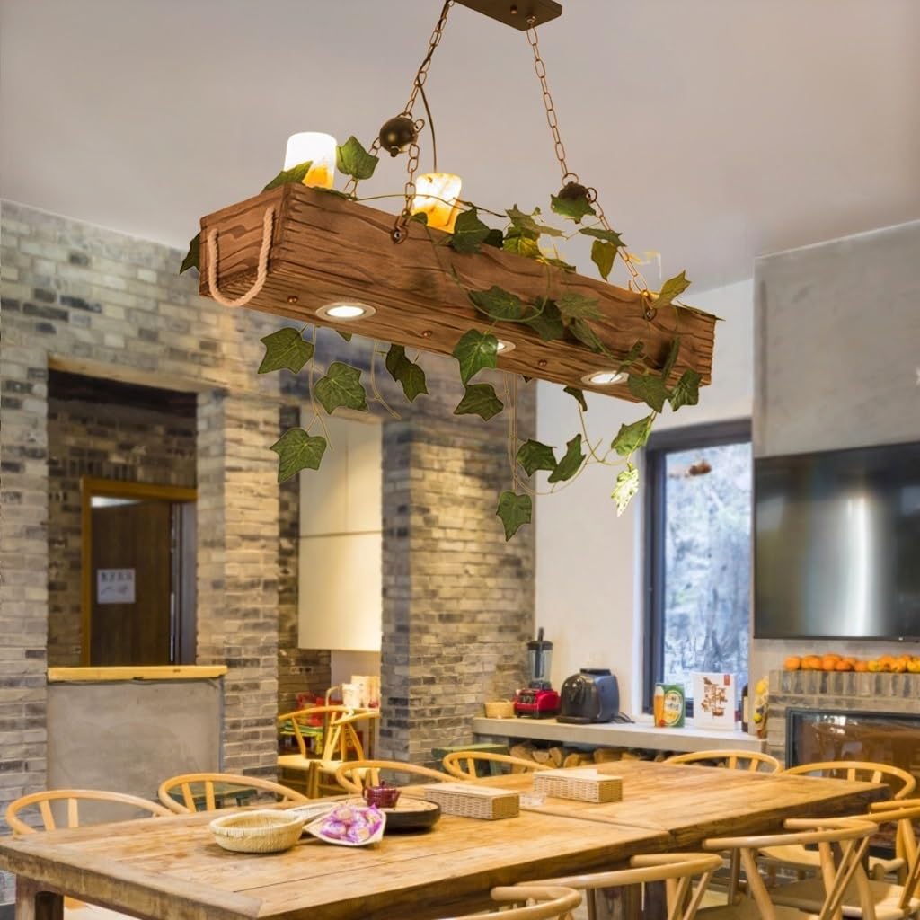 Retro Chandelier Industrial Style Wooden Chandelier Old Handicraft Retro Dining Table Chandelier Kitchen Island Restaurant Bar Chandelier Ceiling Light (Size : C)