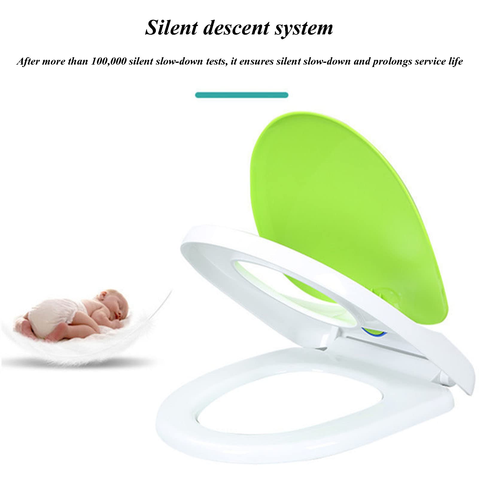 Sedile WC con sedile a chiusura silenziosa e allevia i punti di(Green,VShape)
