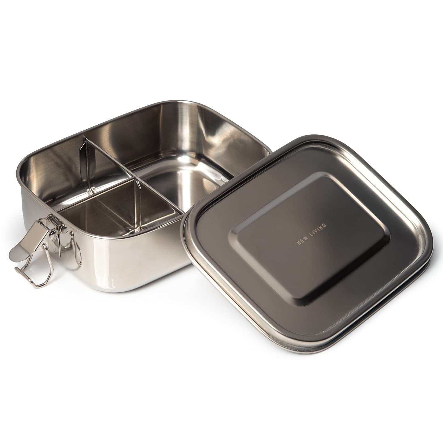 New Living Leak Proof Stainless Steel Lunch Box | Bento Box | 800ml & 1200ml | Optional Dividers | Leakproof Silicone Seal | Food Storage Container (1200ml, 2 Dividers)