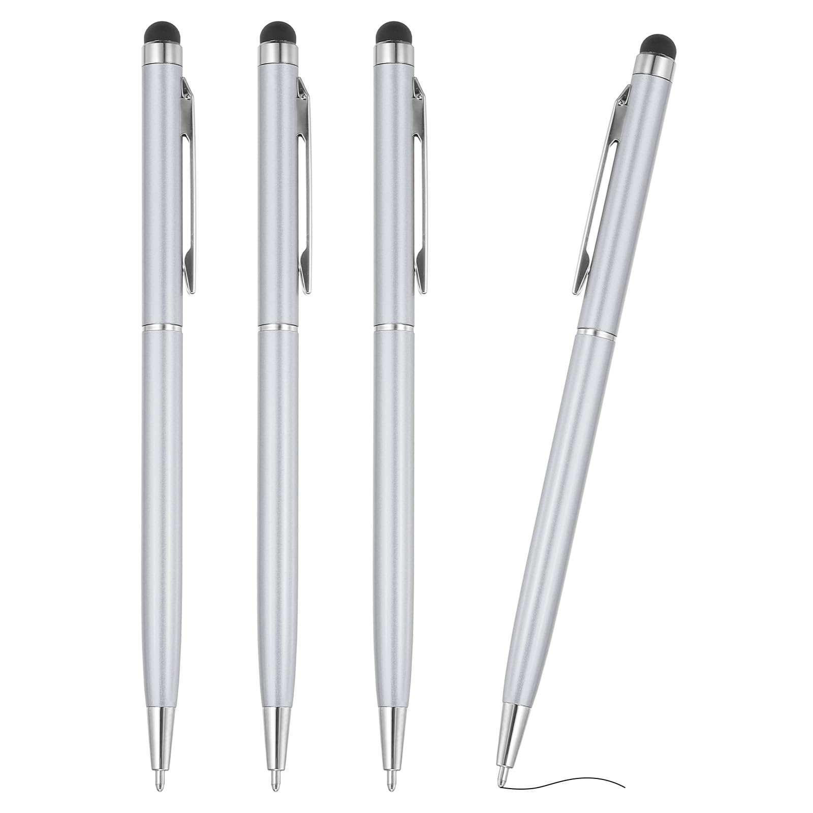 PATIKIL Ballpoint Pen with Stylus Tip, 4Pcs 2 in 1 Slim Metal Black Ink 1.0mm Medium Point Stylus Pen for Touch Screens Office Desk, Silver