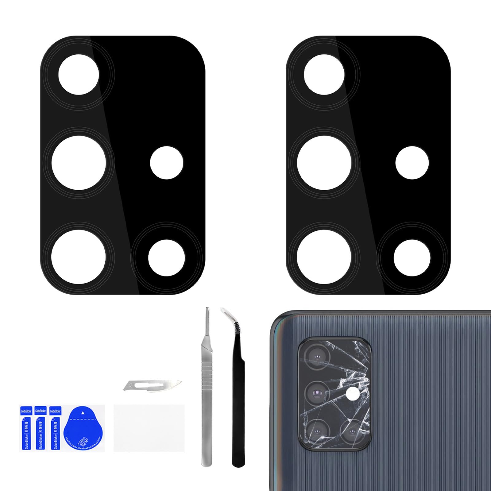 2 Pack Rear Camera Lens Replacement for Samsung Galaxy A71 Adhesive Back Camera Glass Lens with Full Fix Tool Repair Kit Tweezers Dust Cloth for A71 SM-A715F