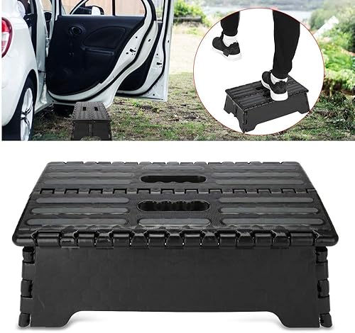 Miniatura 8 de Taburete plegable, taburete plegable de plástico antideslizante, escalera negra, soporte resistente, ancianos, embarazadas y niños, adecuado para