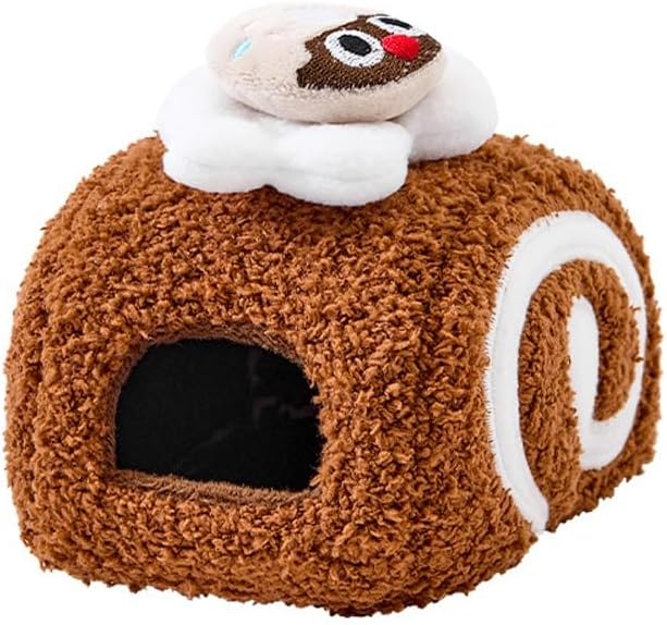 Warm Hamster Cake Nest Swiss Roll Shape Soft Hamster Cage, Guinea Pig Cotton Nest(4.33x5.51in,Pink)