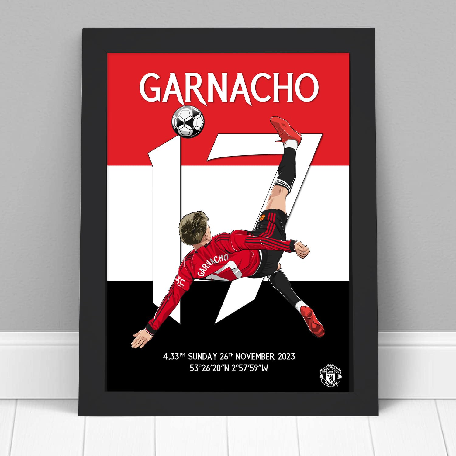Themed Manchester United FC Print - Garnacho Overhead Kick Player Poster Football Wall Art (42cm x 59.4cm - A2)