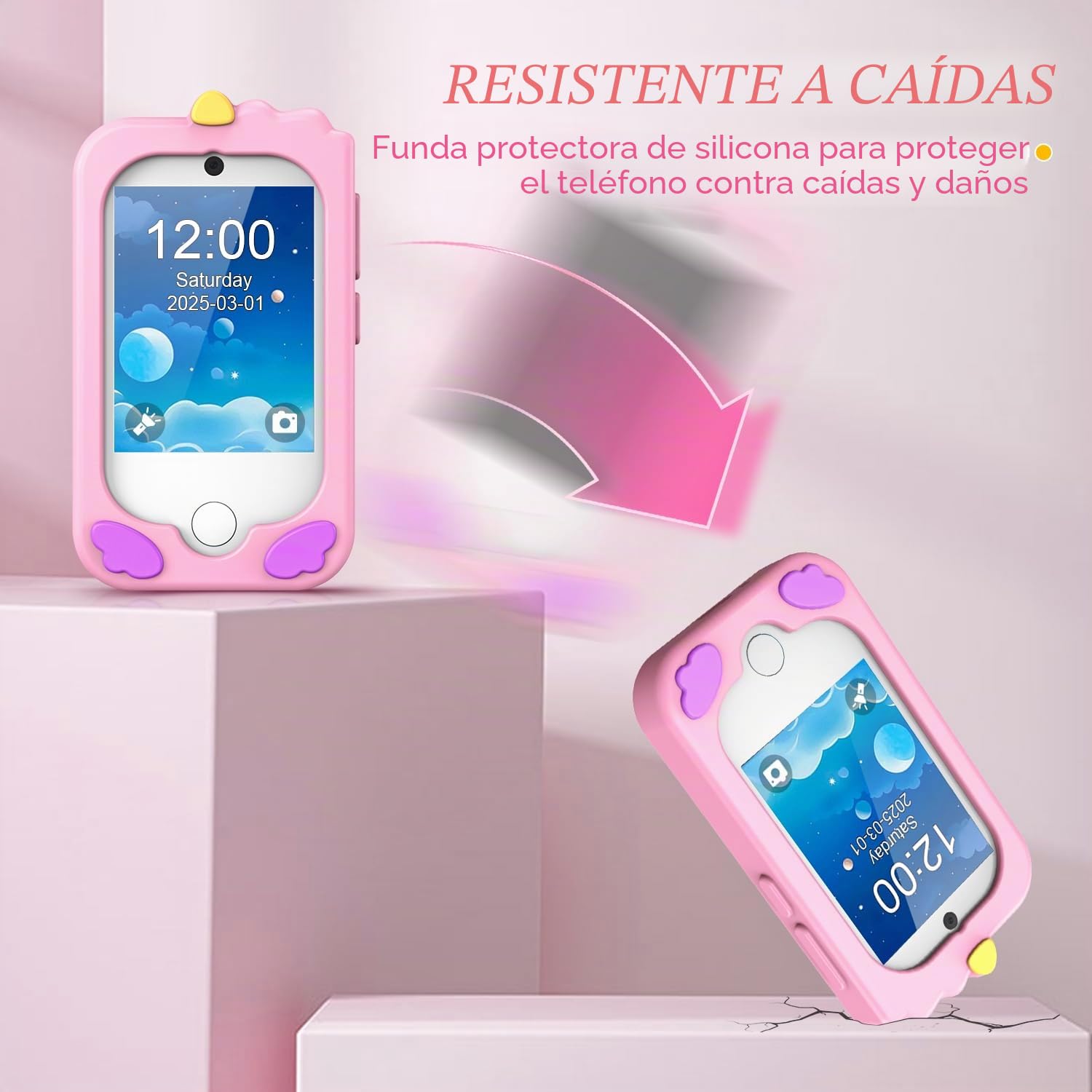 Smartphone Niños Teléfono de Aprendizaje de Pantalla táctil para niños con Doble cámara 2.8 Pulgadas Pantalla táctil teléfono de Aprendizaje Juguete de Aprendizaje con Tarjeta SD 3-9 años