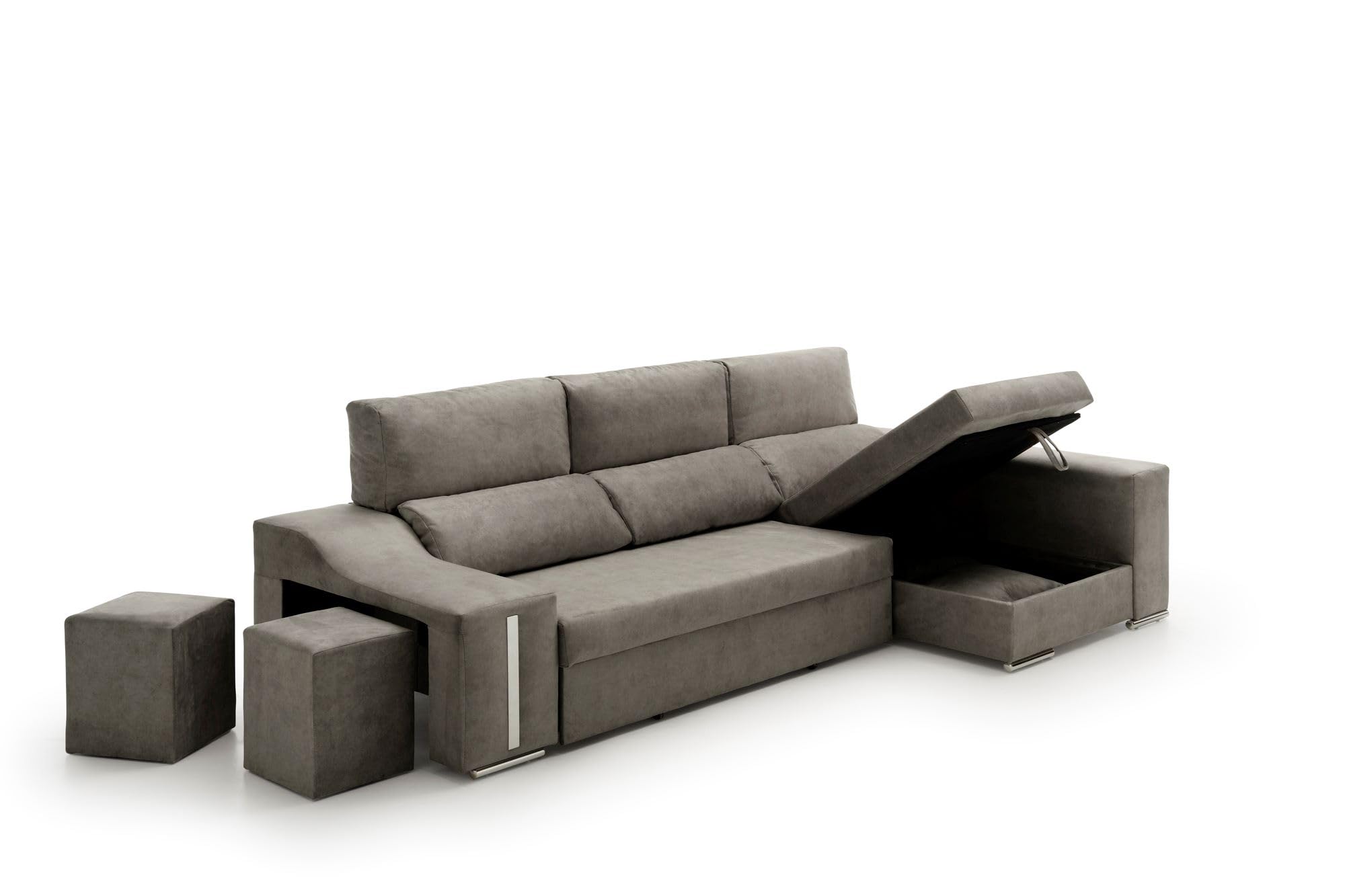 Sofa Chaise Longue Cama con Arcón y Puff Giuliana Gris Oscuro Derecha