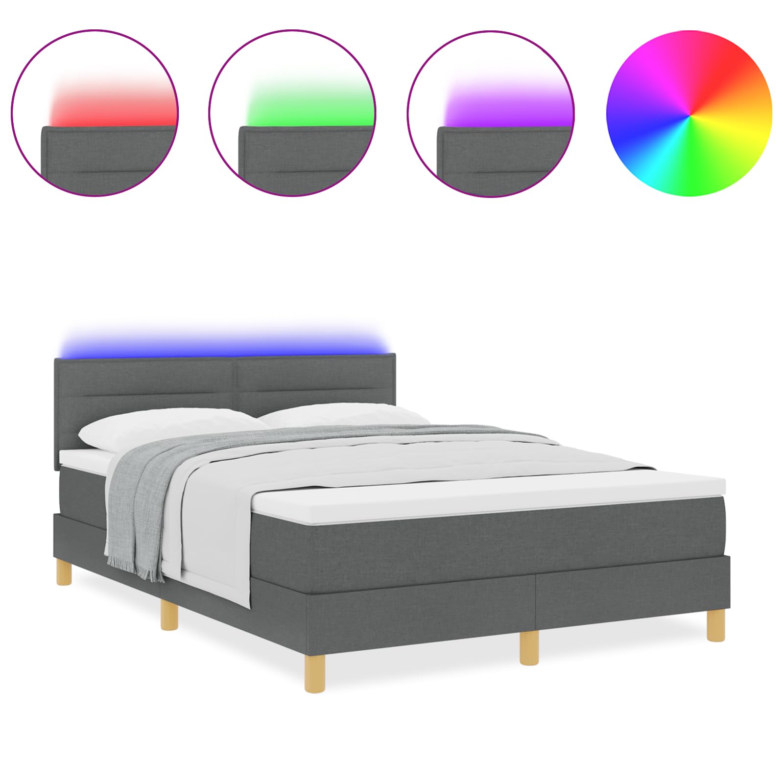 Fasba Cama Box Spring con colchón y LED Gris Oscuro 140x190 cm Tela