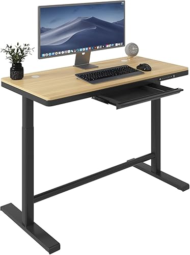 Miniatura 1 de NORTHREAD Escritorio eléctrico de pie, escritorio negro para oficina y hogar con cajón, puertos USB, regleta de alimentación, escritorio de altura