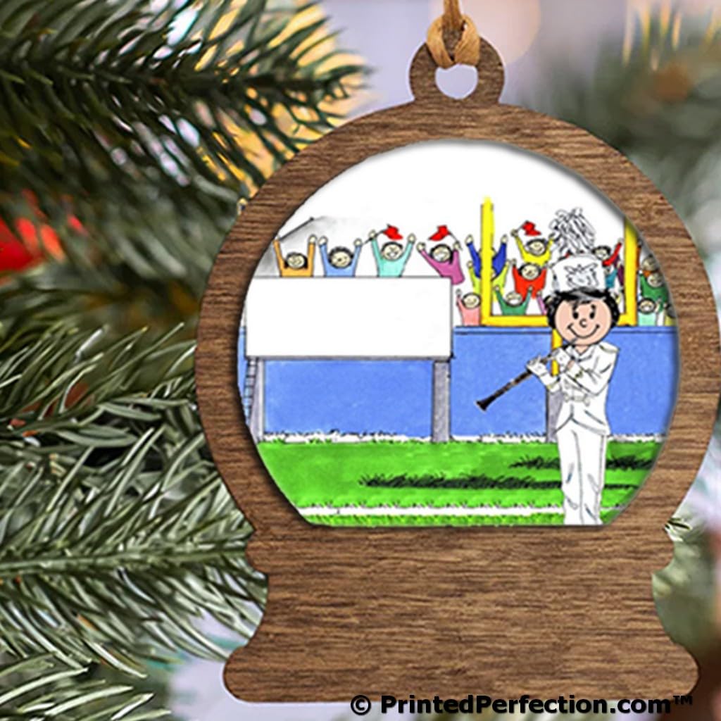PrintedPerfection.com Personalized Clarinet - Female Wooden Snow Globe Shaped Christmas Ornament