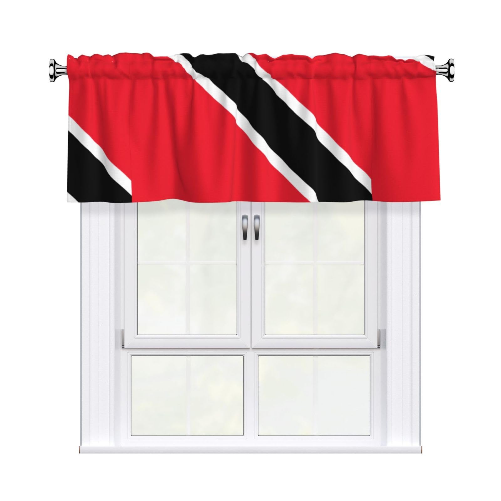 WHJSHOP Flag of Trinidad and Tobago Prints Curtain Valance 54x18in - Peach Skin Kitchen Window Layer, Filtered Light & Quick-Install Rod Pocket Cover
