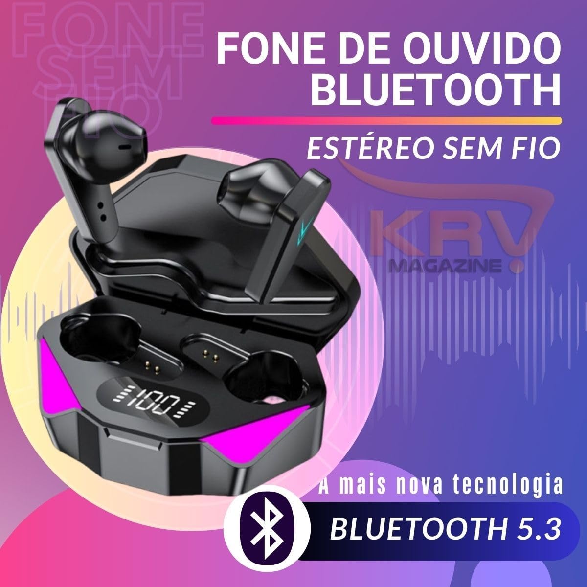 Fone De Ouvido Sem Fio Bluetooth 5.3 Com Microfone Integrado, Touch Control, Resistente A Água e Suor [KRV Magazine]…