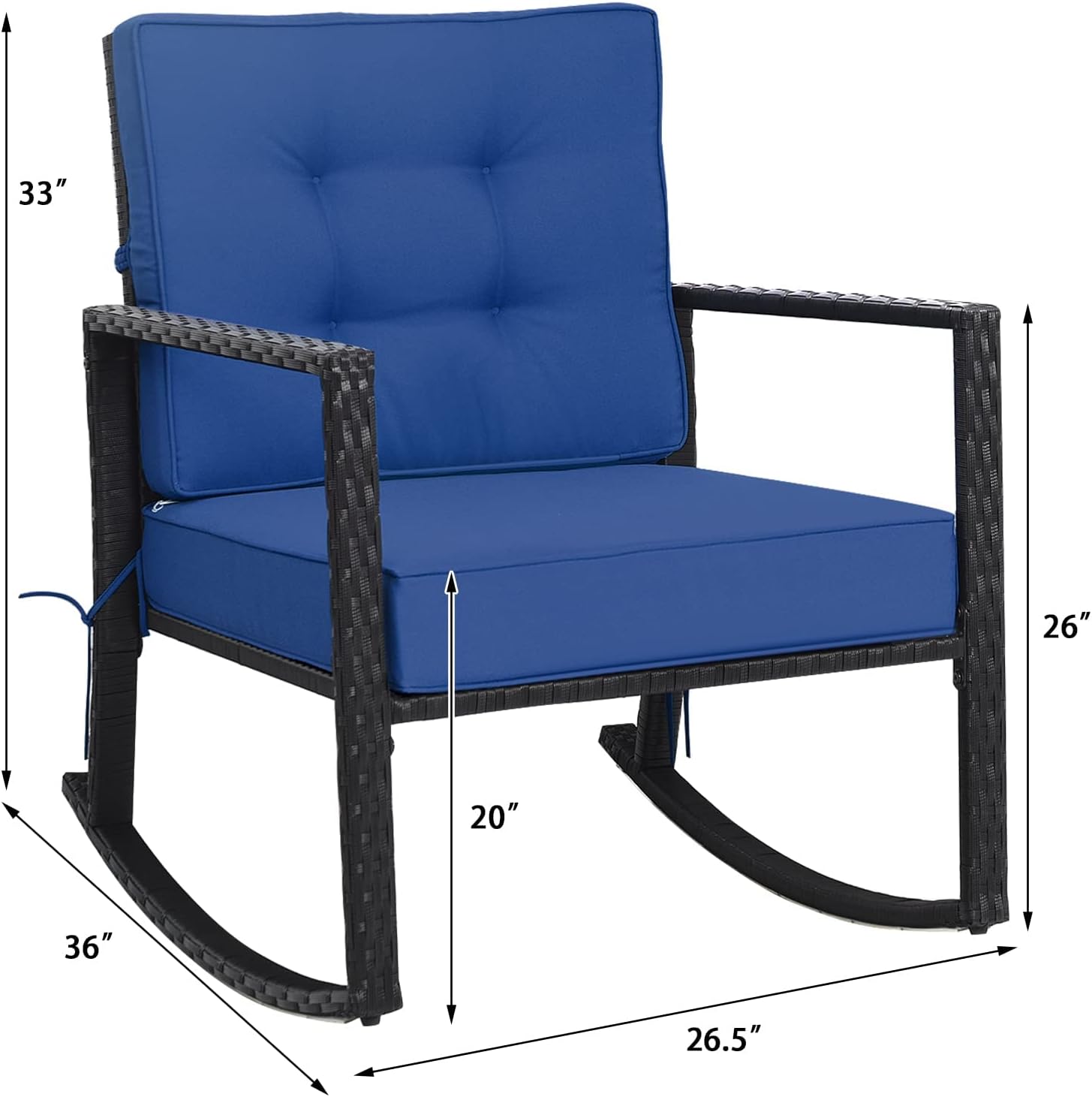 DORTALA 2 Pieces Rattan Rocking Chair, Outdoor Glider Wicker Chair with Heavy-Duty Steel Frame, Patio Wicker Furniture Seat with 5" Thick Cushion for Porch, Poolside, Navy