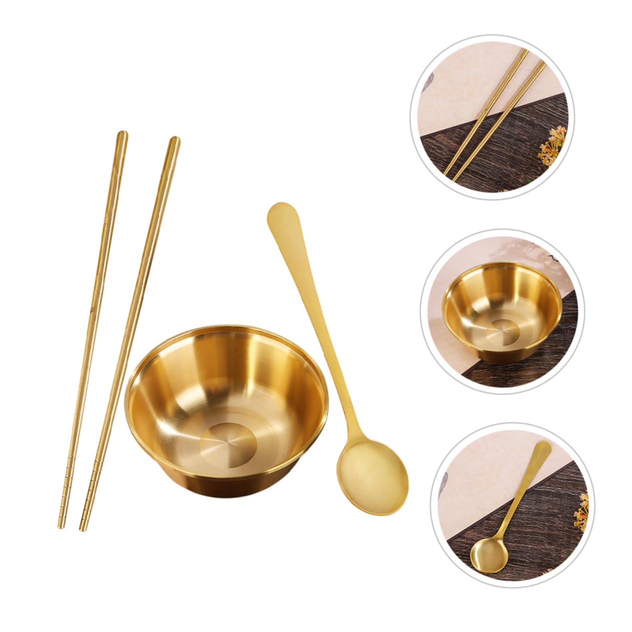 Amazon | 真鍮製ボウル 1セット スプーン 箸 サラダ盛り付け用 食卓