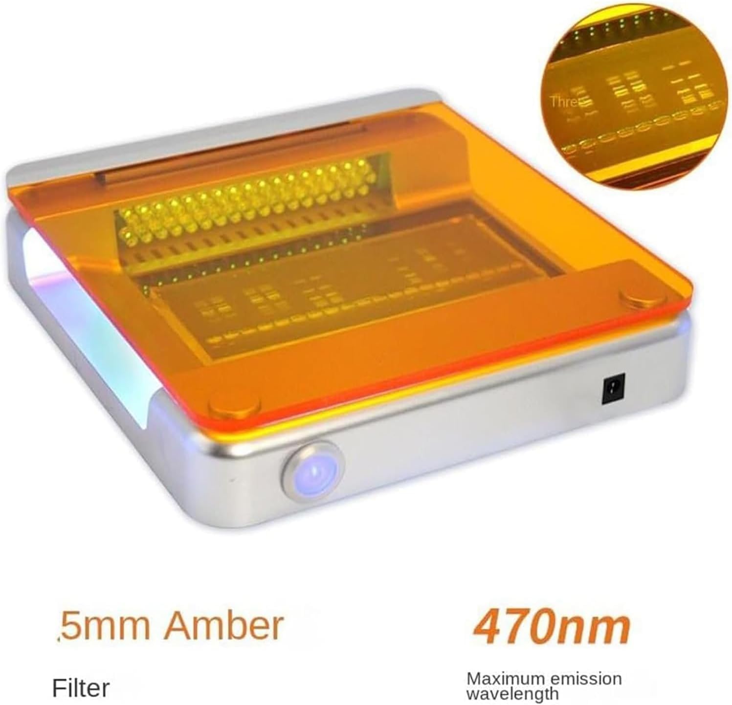 Transiluminador de luz LED, cortador de gel con filtro ámbar, área de 70 x 160 mm, longitud de onda de 470 nm, iluminación de matriz de doble cara, intensidad ajustable