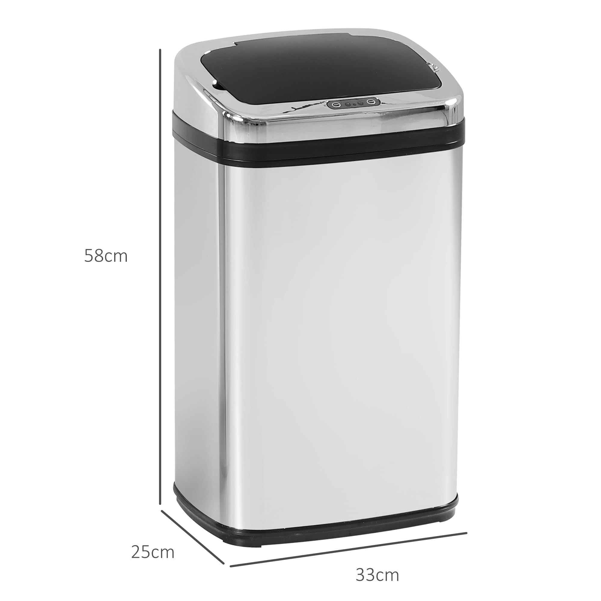 HOMCOM Sensor Mülleimer 30L Edelstahl Automatischer Mülleimer mit Bewegungssensor, Abfalleimer Müllbehälter Abfallbehälter für Büro, Schlafzimmer, Küchen Silber