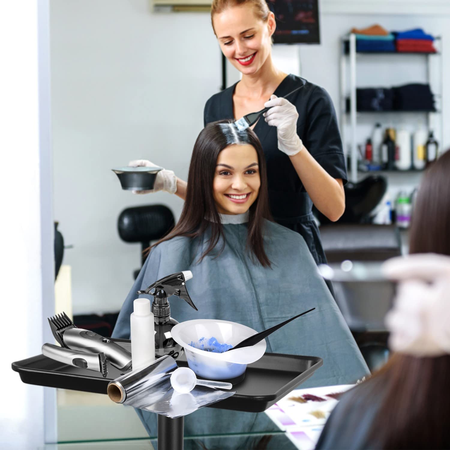 Bandeja de salón con ruedas, carrito de metal para salón de belleza, bandeja enrollable con altura ajustable, bandeja para dentistas, bandeja de tatuaje para uso en salón y spa 2
