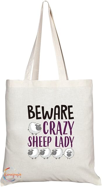 TB219 Beware Crazy Sheep Lady Novelty Present Gift Printed Eco-Friendly Stylish Long Handled Tote Shoulder Bag