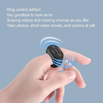 Fingertip Wireless Bluetooth Remote Control, Wireless Finger Scroller, Bluetooth Page Turner, Phone Camera Controller, Scrolling Ring for Tablet Phone (Black)