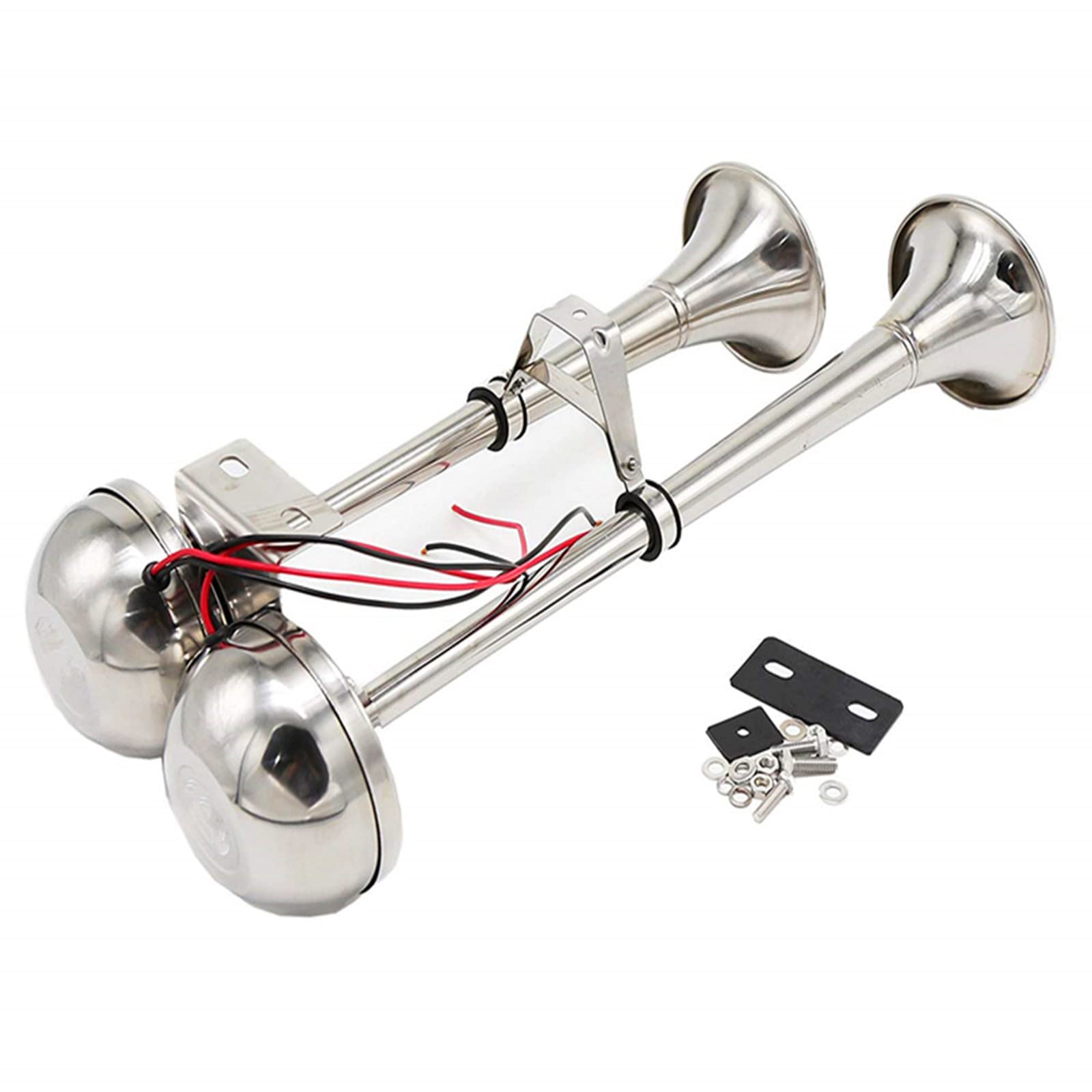 Bocina de coche Bocina de barco 160DB Car Horn inoxidable de doble tubo Bocina eléctrica Bocina de camión plateada 304 Altavoz de coche Bocina de aire adecuada para 24V yate moto RV etc