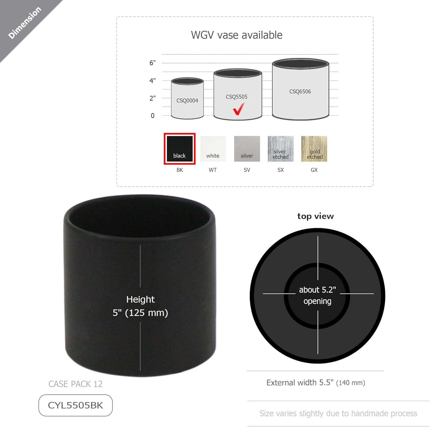 WGVI Matte Black Ceramic Cylinder Vase Width 5.5" Height 5", Flower Arrangements, Candle Holder, Terrarium Planter Pot, Storage Container Organizer, Pen Brush Holder, Home Tabletop Decor, 1 Piece - Image 2