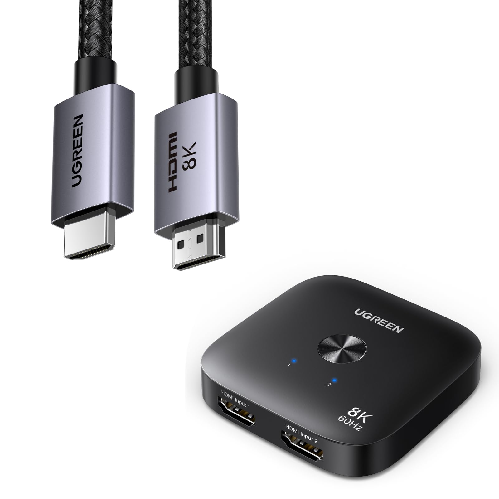 UGREEN Switch HDMI 8K 2 Entrées 1 Sortie et 8K Câble HDMI 2.1 3M
