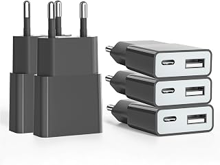 5-pak ładowarka USB 5 W Slim wtyczka do ładowania, zasilacz sieciowy 5 V 1 A, 2 porty USB C+ USB A, adapter do gniazda wtykowego do iPhone'a, czytnika e-booków, Xperia, MP3, smartfonów (szara)