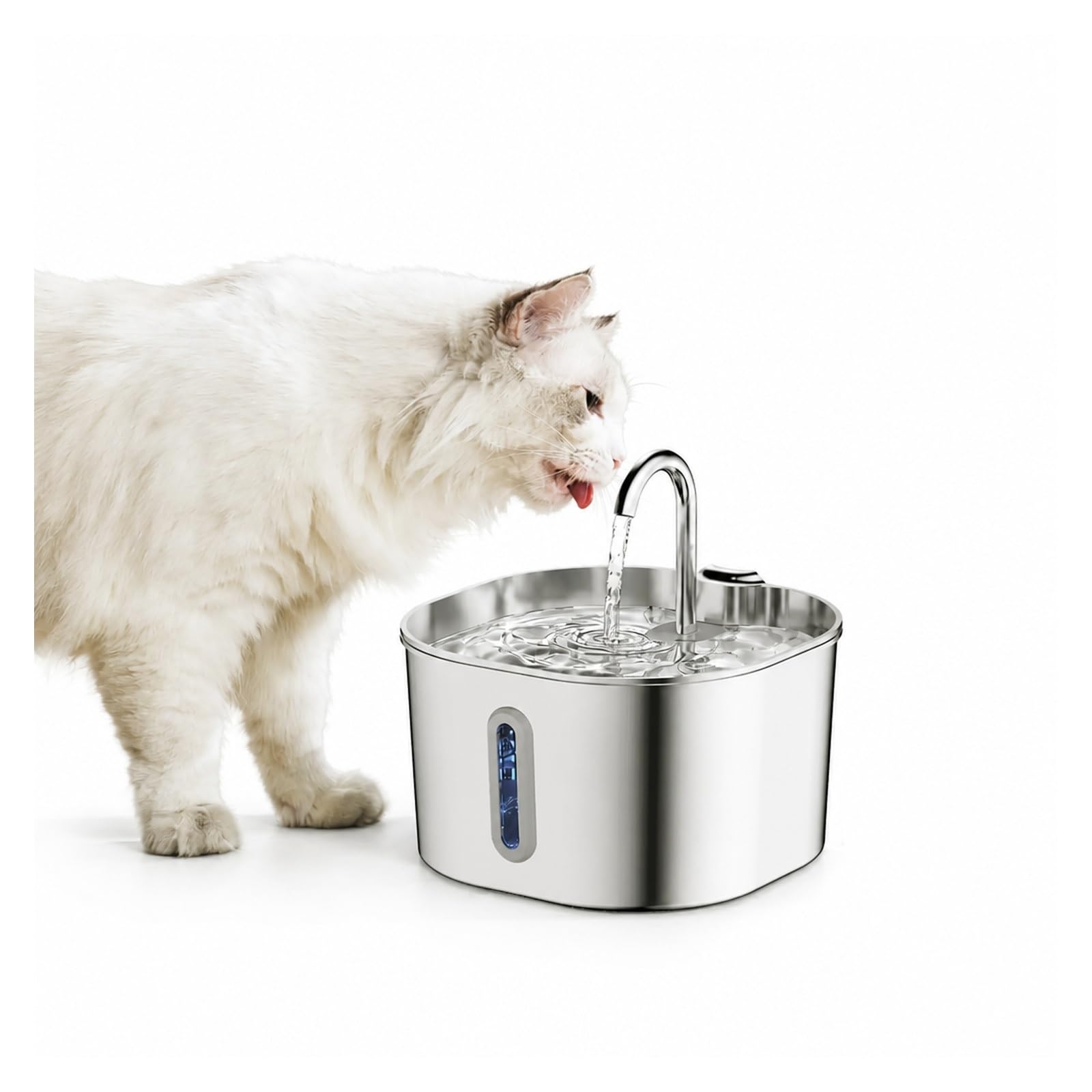 Fuente De Agua para Gatos Acero Inoxidable 2,2 L | Diseño Ventana, Plataforma Elevada Beber Hogares Con Varias Mascotas