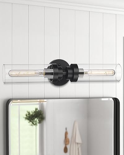 Miniatura 7 de Emak VL085-BK-2 - 2 luces negras claras para baño, lámparas de baño de 22 pulgadas, apliques de pared modernos con pantalla de vidrio transparente