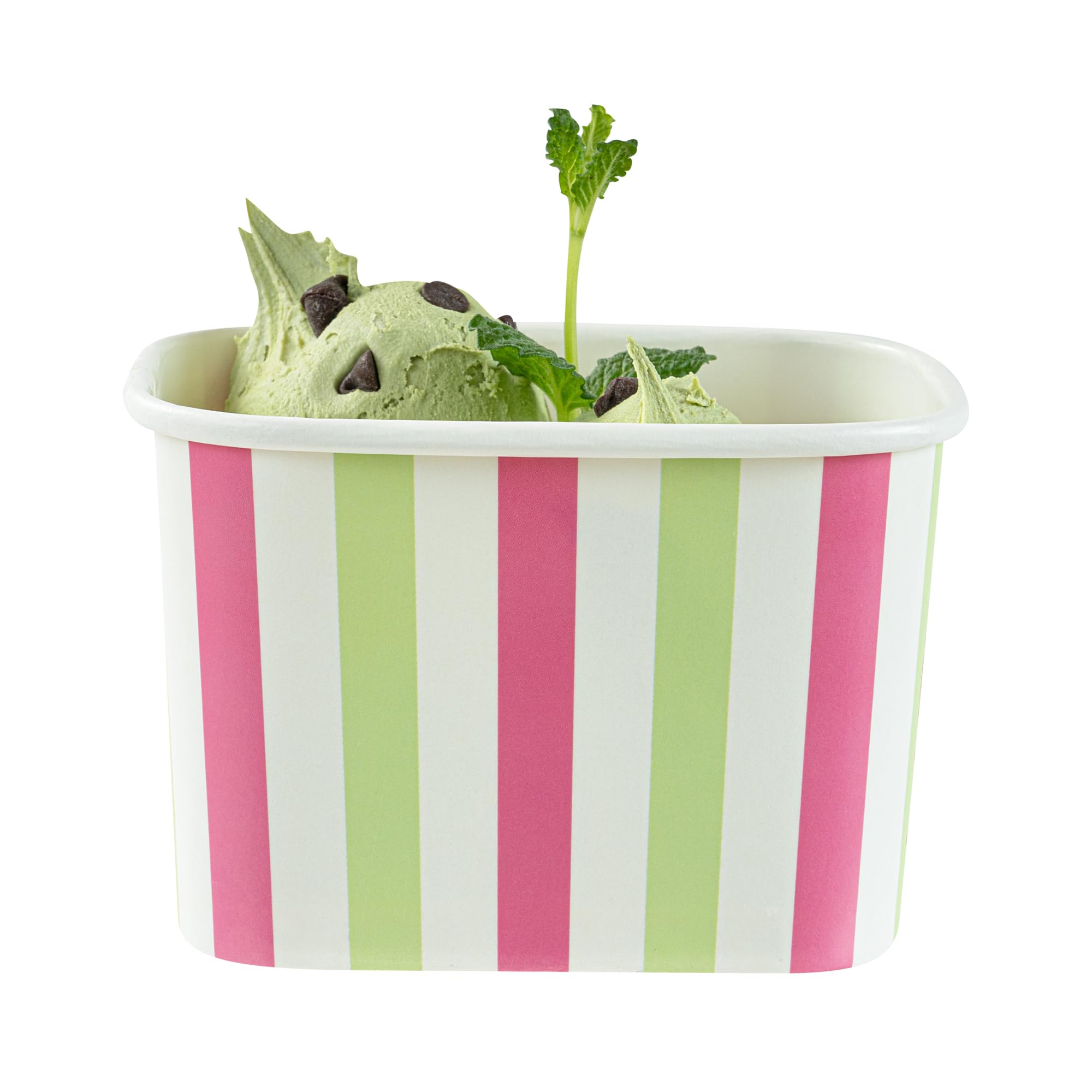 Restaurantware Paper Cups 200 Count 12 Ounce Square Disposable Ice Cream Containers, Leak-Resistant Paper Dessert To Go Cups, Hot And Cold Food, Durable Green And Pink Stripe, Lids Sold Separately