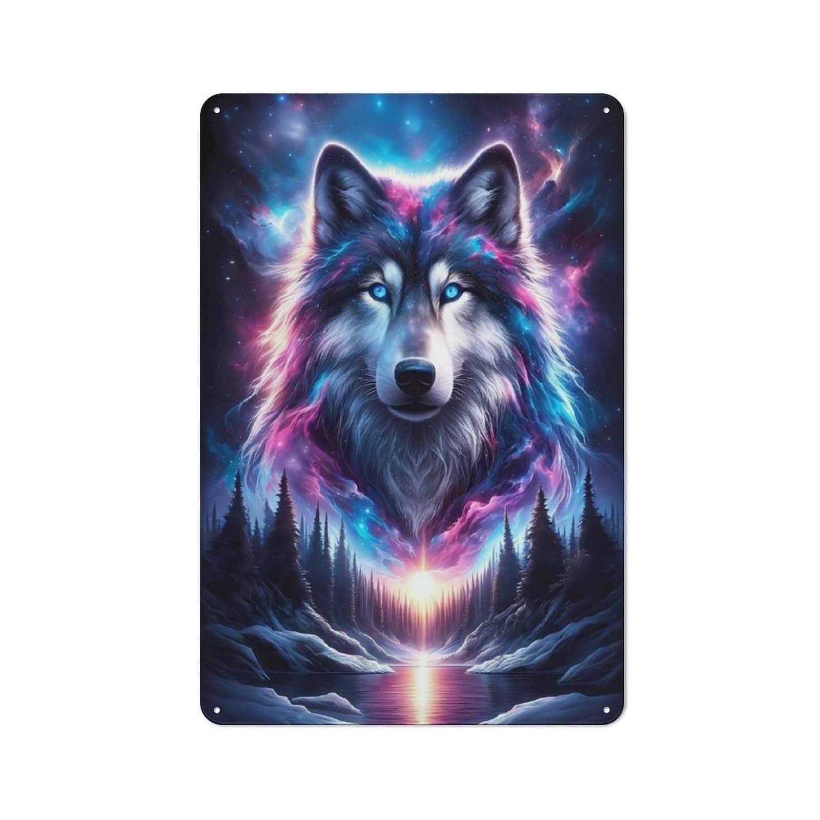 Cosmic Wolf Tin Wall Plaque 30x20cm, Rustic Cottage Wall Art for Dining Room, Cafe, Entryway Or Family Room