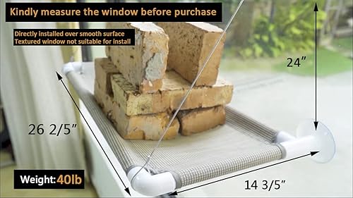 Miniatura 5 de Pupagree Hamaca para ventana de gato montada en ventana de gato, estante de seguridad para descanso de gatos, asiento soleado de 360°, ahorro de