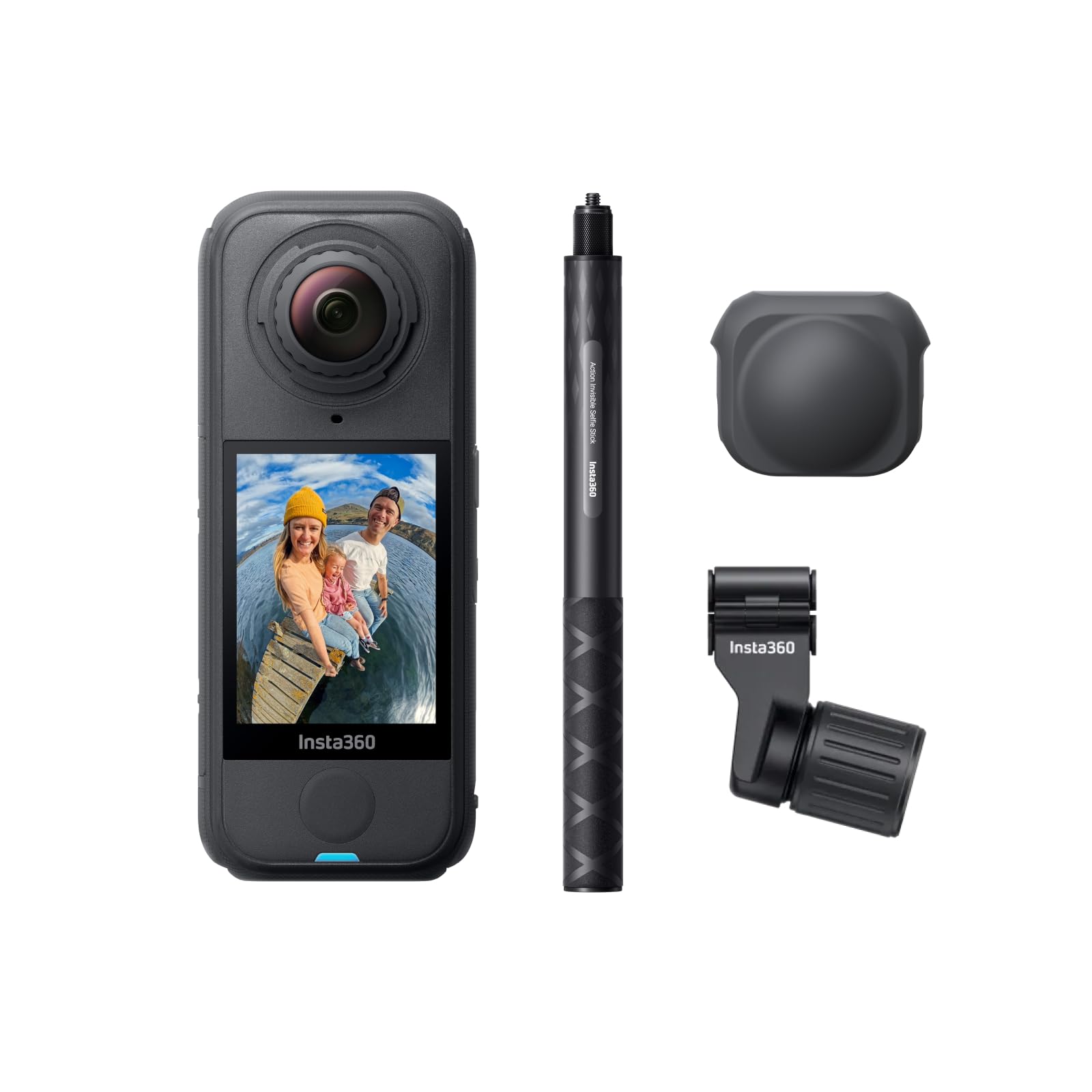 Insta360 X4 Air Pack Sci Nero grafite- Videocamera impermeabile e leggera 165g 8K 360, selfie stick invisibile, lenti sostituibili, prima registri poi inquadri, cover antivento integrata.