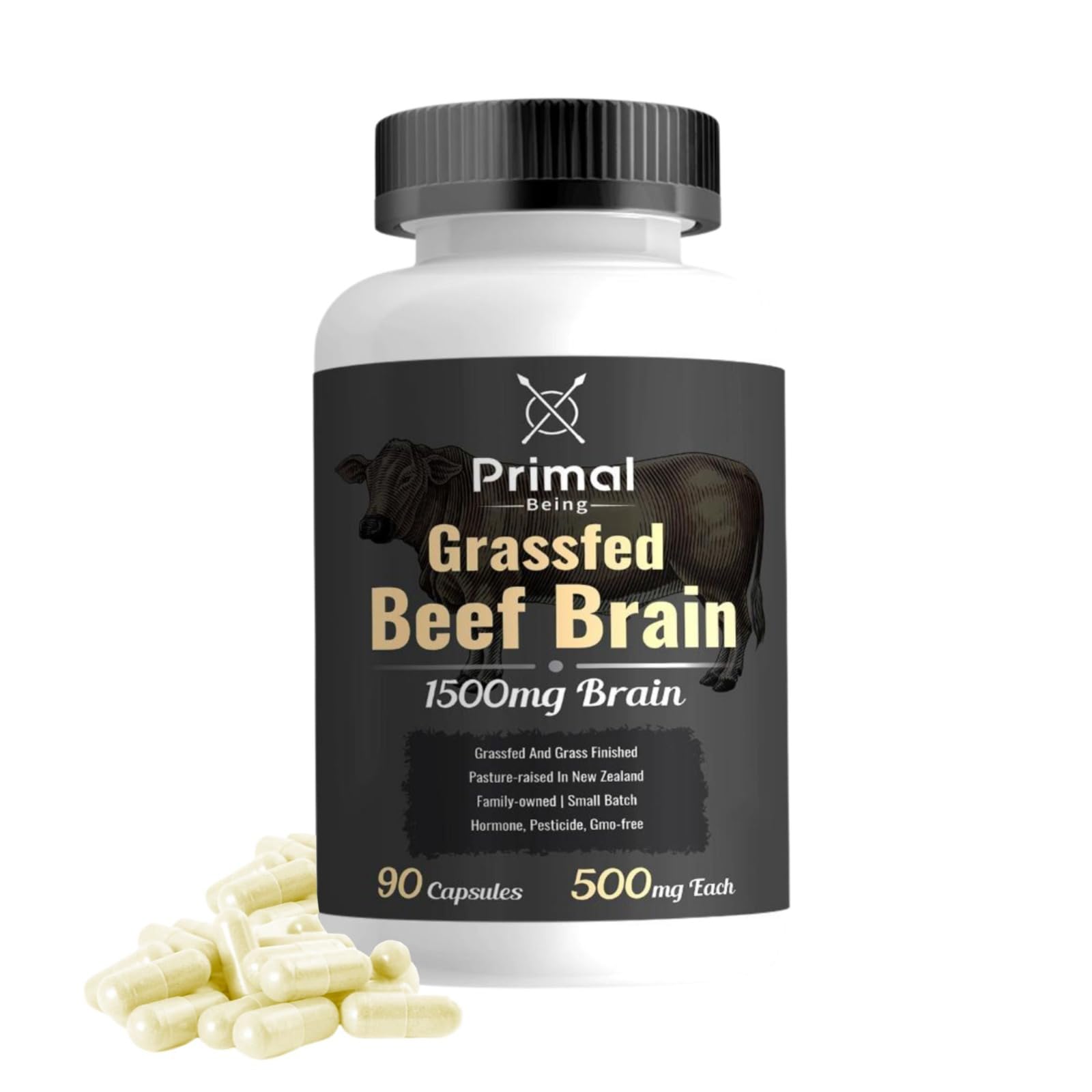 Grassfed Beef Brain, Supports Memory, Mood, Focus, Energy, Cognitive Health - 90 Capsules, 1500mg per Serving