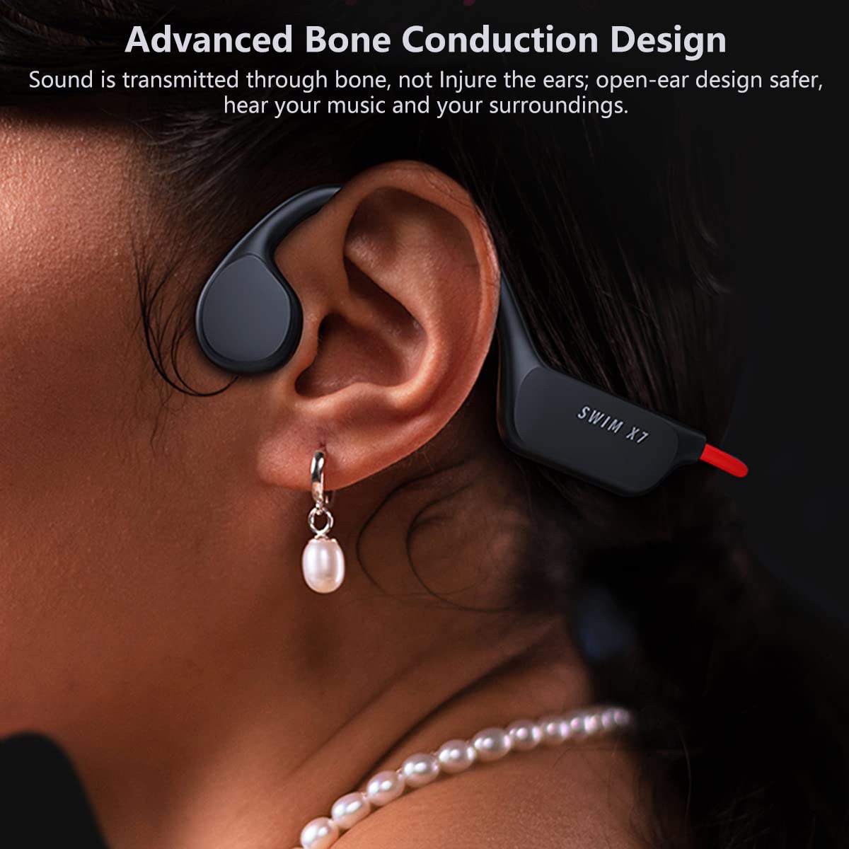 Przewodzenie kostne, bezprzewodowe słuchawki Bluetooth, IPX8, wodoodporne słuchawki z pamięcią 32G, otwarte ucho, sportowy zestaw słuchawkowy bezprzewodowy, do biegania, pływania, treningu, wędrówek, sportów wodnych, czarne, 2