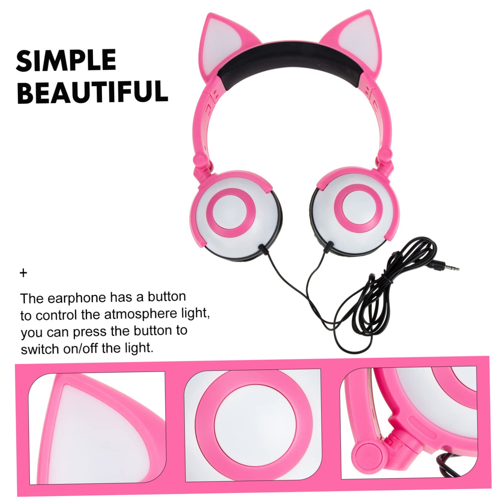 SHINEOFI Cuffie da Gatto per Bambini Orecchie Luminose Rosa | Design Ergonomico, Effetto Luce D'atmosfera, Pvc Skin-friendly, Jack Dritto da 3, 5mm